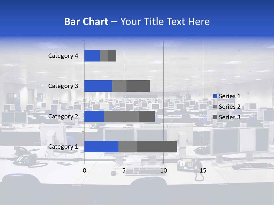 A Room Full Of Computer Monitors And Keyboards PowerPoint Template