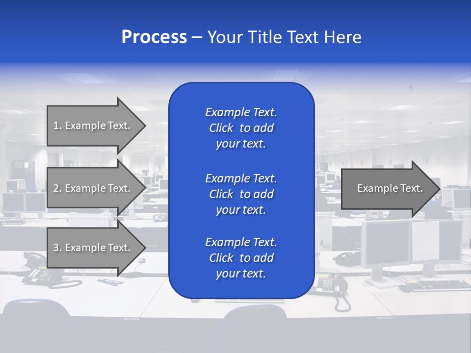 A Room Full Of Computer Monitors And Keyboards PowerPoint Template