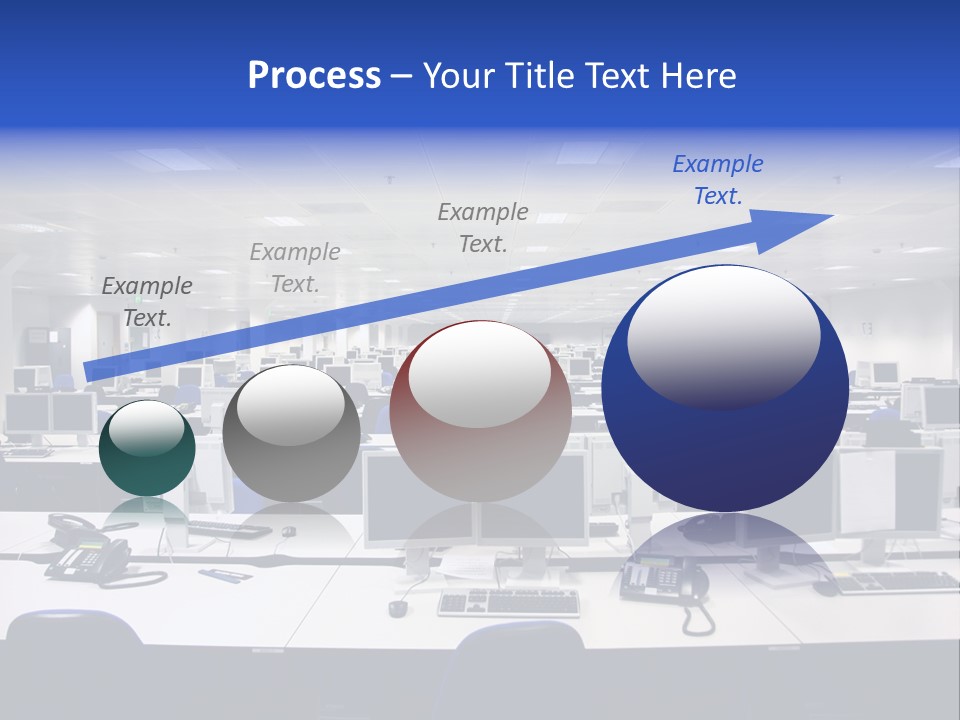 A Room Full Of Computer Monitors And Keyboards PowerPoint Template