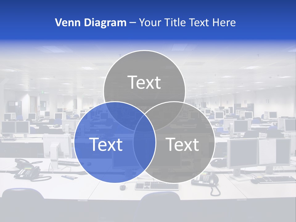 A Room Full Of Computer Monitors And Keyboards PowerPoint Template