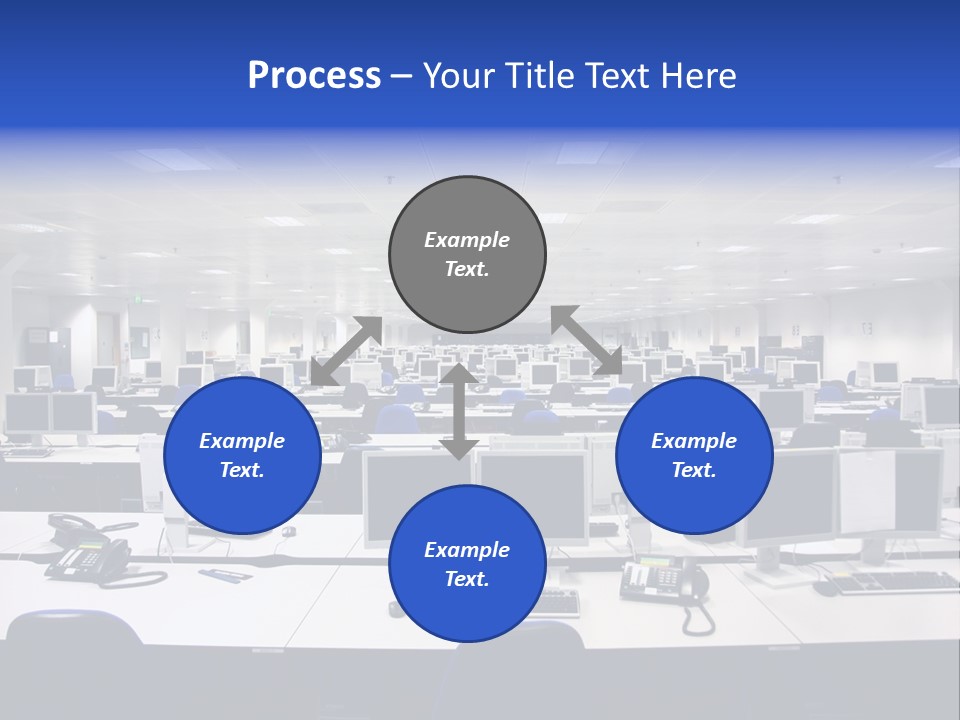 A Room Full Of Computer Monitors And Keyboards PowerPoint Template