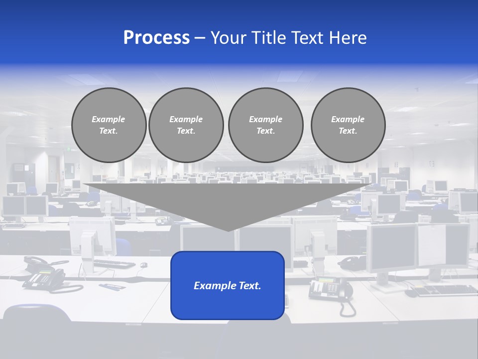A Room Full Of Computer Monitors And Keyboards PowerPoint Template