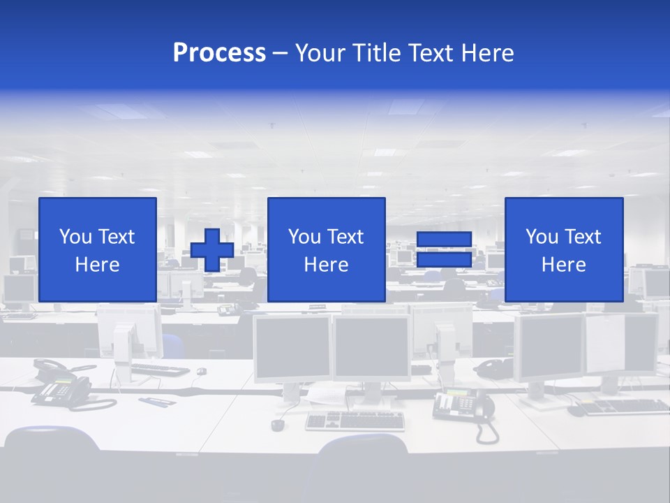 A Room Full Of Computer Monitors And Keyboards PowerPoint Template