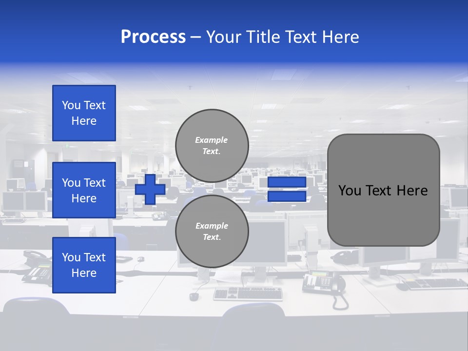 A Room Full Of Computer Monitors And Keyboards PowerPoint Template