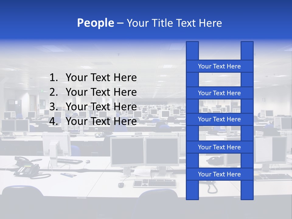 A Room Full Of Computer Monitors And Keyboards PowerPoint Template