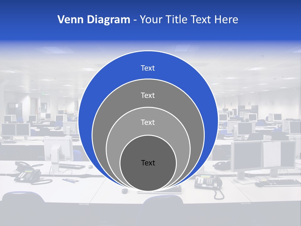 A Room Full Of Computer Monitors And Keyboards PowerPoint Template