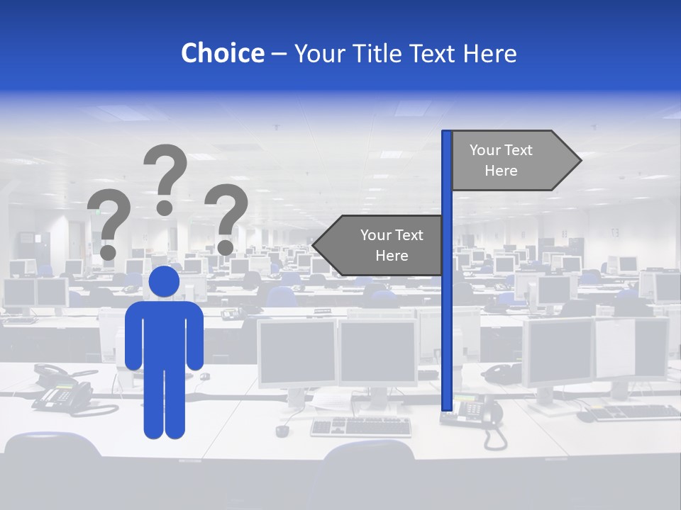 A Room Full Of Computer Monitors And Keyboards PowerPoint Template
