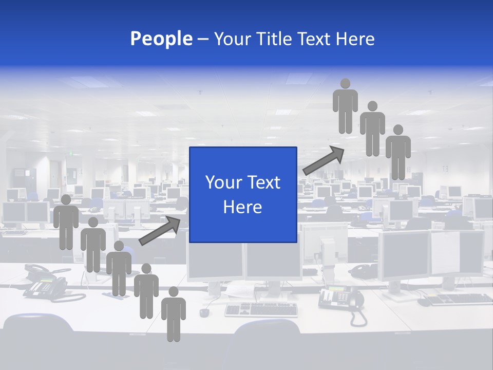 A Room Full Of Computer Monitors And Keyboards PowerPoint Template