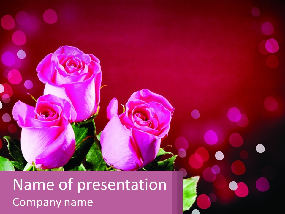 Three Pink Roses Are In A Vase On A Table PowerPoint Template