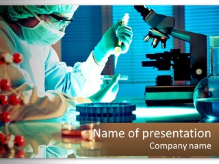 A Man In A Lab Coat Is Doing Something PowerPoint Template