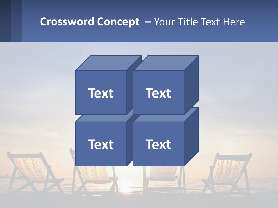 Two Chairs Sitting On A Beach With The Sun Setting In The Background PowerPoint Template