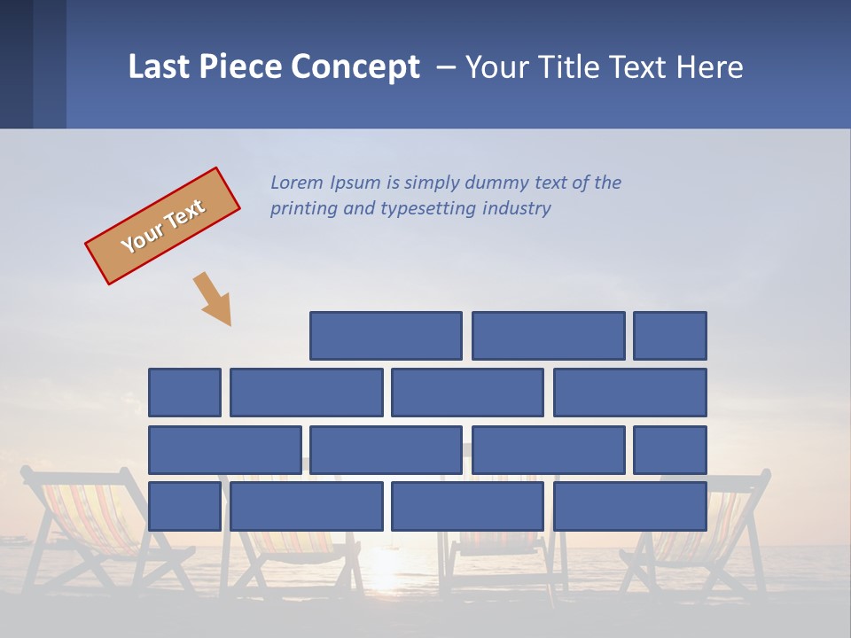 Two Chairs Sitting On A Beach With The Sun Setting In The Background PowerPoint Template