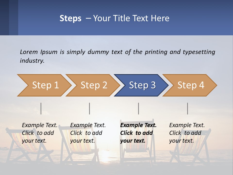 Two Chairs Sitting On A Beach With The Sun Setting In The Background PowerPoint Template