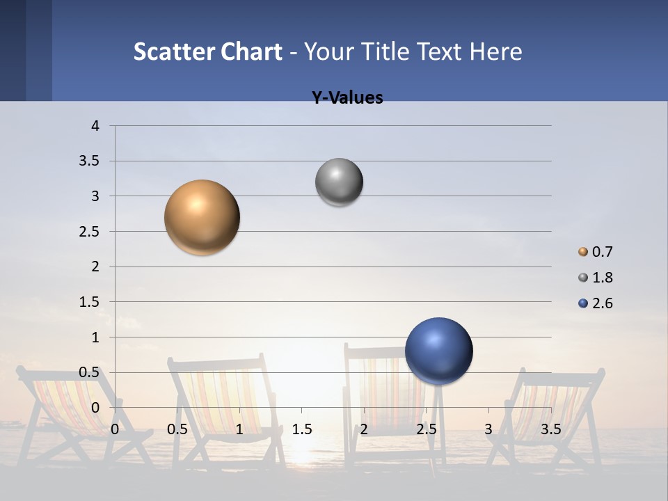 Two Chairs Sitting On A Beach With The Sun Setting In The Background PowerPoint Template