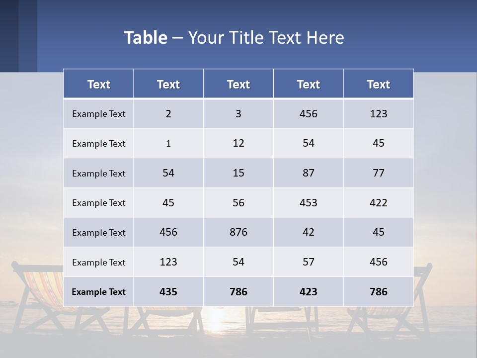 Two Chairs Sitting On A Beach With The Sun Setting In The Background PowerPoint Template