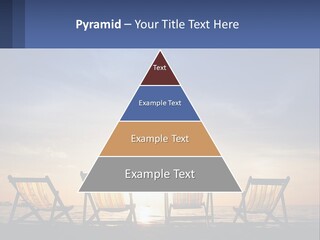 Two Chairs Sitting On A Beach With The Sun Setting In The Background PowerPoint Template