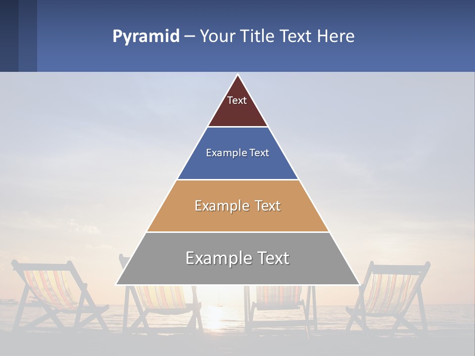 Two Chairs Sitting On A Beach With The Sun Setting In The Background PowerPoint Template