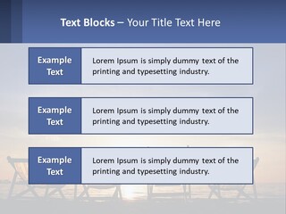 Two Chairs Sitting On A Beach With The Sun Setting In The Background PowerPoint Template