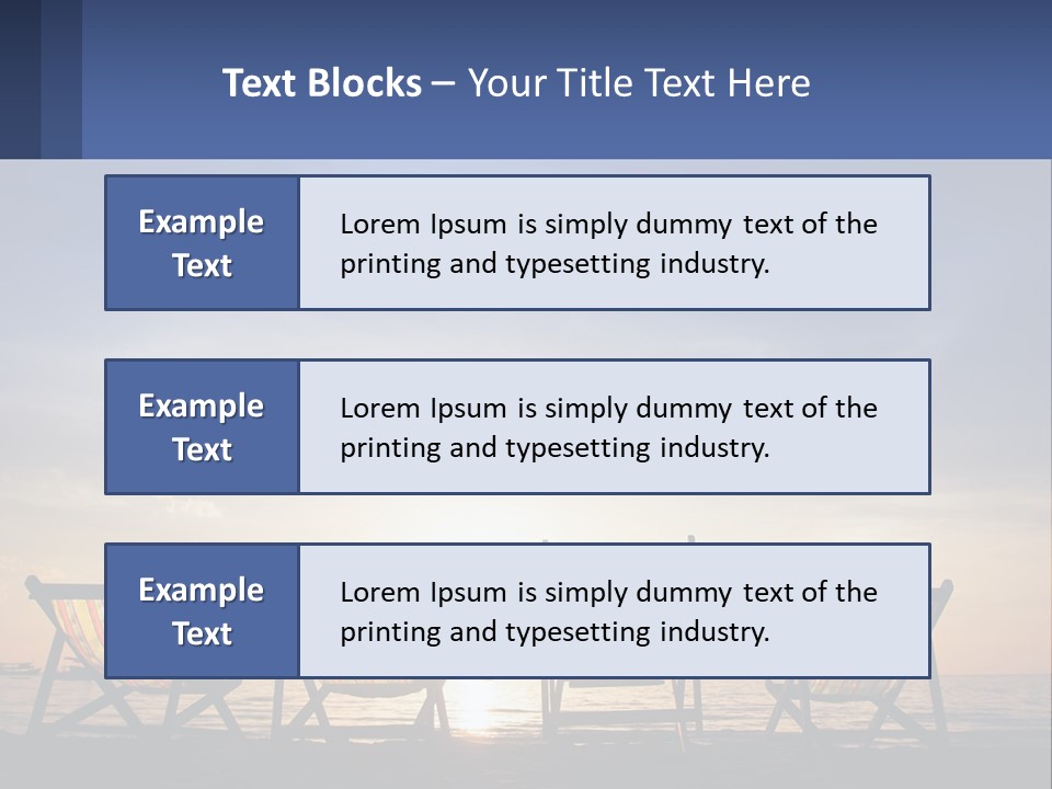 Two Chairs Sitting On A Beach With The Sun Setting In The Background PowerPoint Template