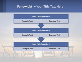 Two Chairs Sitting On A Beach With The Sun Setting In The Background PowerPoint Template