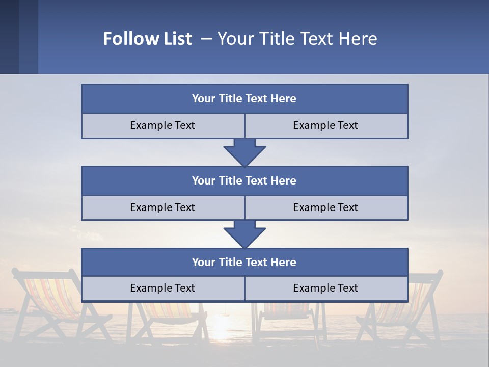 Two Chairs Sitting On A Beach With The Sun Setting In The Background PowerPoint Template