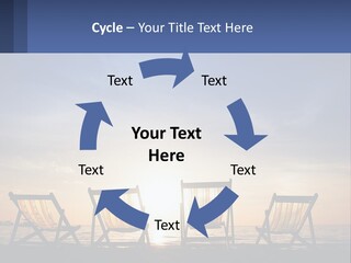 Two Chairs Sitting On A Beach With The Sun Setting In The Background PowerPoint Template