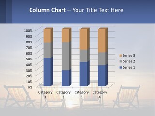 Two Chairs Sitting On A Beach With The Sun Setting In The Background PowerPoint Template