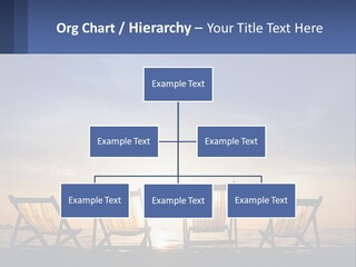 Two Chairs Sitting On A Beach With The Sun Setting In The Background PowerPoint Template