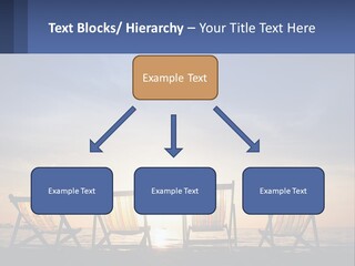 Two Chairs Sitting On A Beach With The Sun Setting In The Background PowerPoint Template