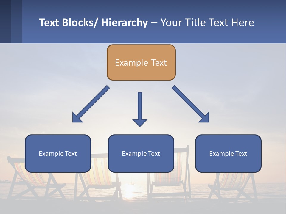 Two Chairs Sitting On A Beach With The Sun Setting In The Background PowerPoint Template