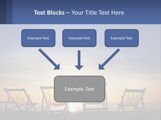 Two Chairs Sitting On A Beach With The Sun Setting In The Background PowerPoint Template