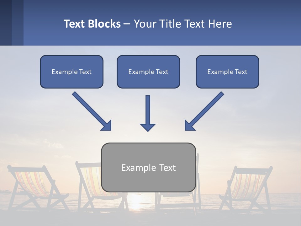 Two Chairs Sitting On A Beach With The Sun Setting In The Background PowerPoint Template