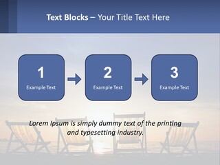 Two Chairs Sitting On A Beach With The Sun Setting In The Background PowerPoint Template