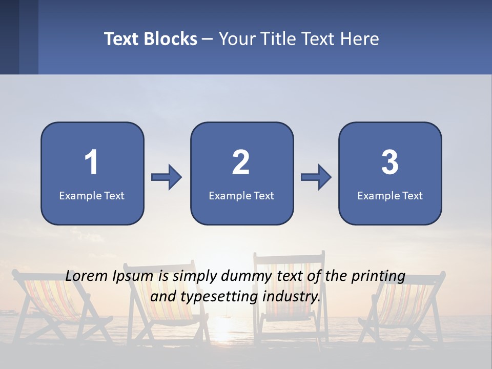 Two Chairs Sitting On A Beach With The Sun Setting In The Background PowerPoint Template
