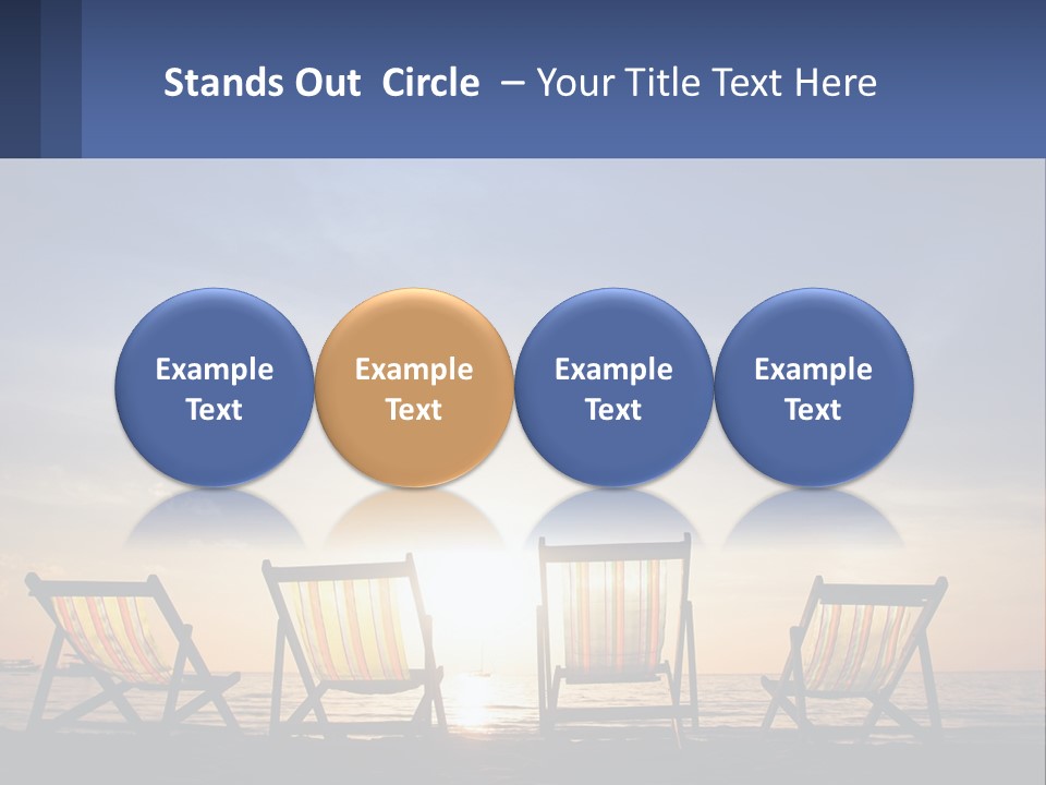 Two Chairs Sitting On A Beach With The Sun Setting In The Background PowerPoint Template