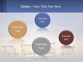 Two Chairs Sitting On A Beach With The Sun Setting In The Background PowerPoint Template