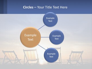 Two Chairs Sitting On A Beach With The Sun Setting In The Background PowerPoint Template