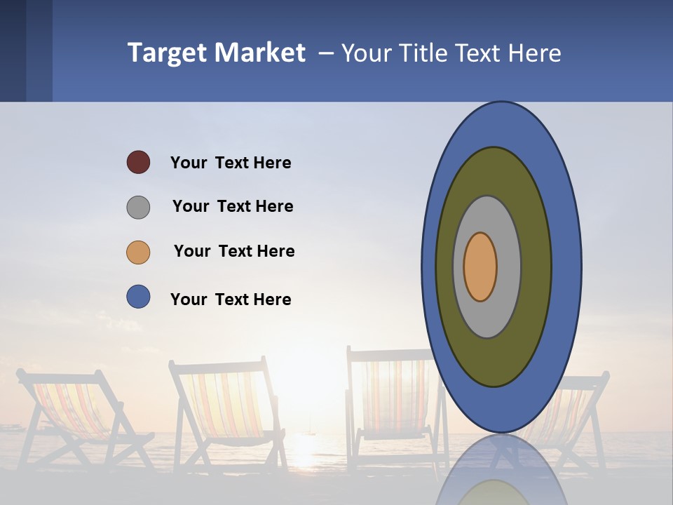 Two Chairs Sitting On A Beach With The Sun Setting In The Background PowerPoint Template