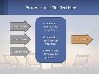 Two Chairs Sitting On A Beach With The Sun Setting In The Background PowerPoint Template