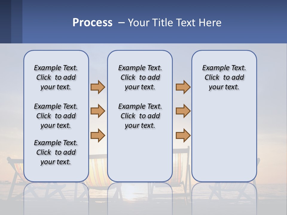 Two Chairs Sitting On A Beach With The Sun Setting In The Background PowerPoint Template