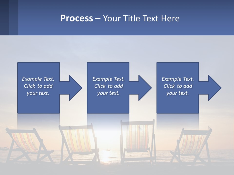 Two Chairs Sitting On A Beach With The Sun Setting In The Background PowerPoint Template