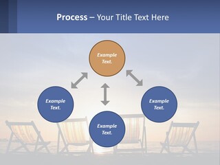 Two Chairs Sitting On A Beach With The Sun Setting In The Background PowerPoint Template