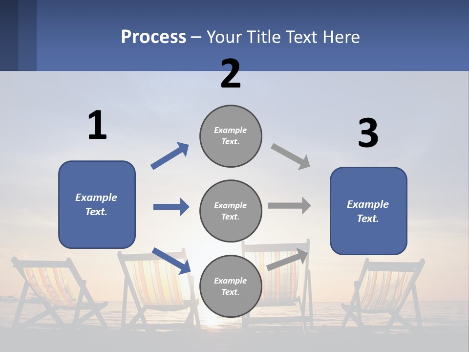 Two Chairs Sitting On A Beach With The Sun Setting In The Background PowerPoint Template