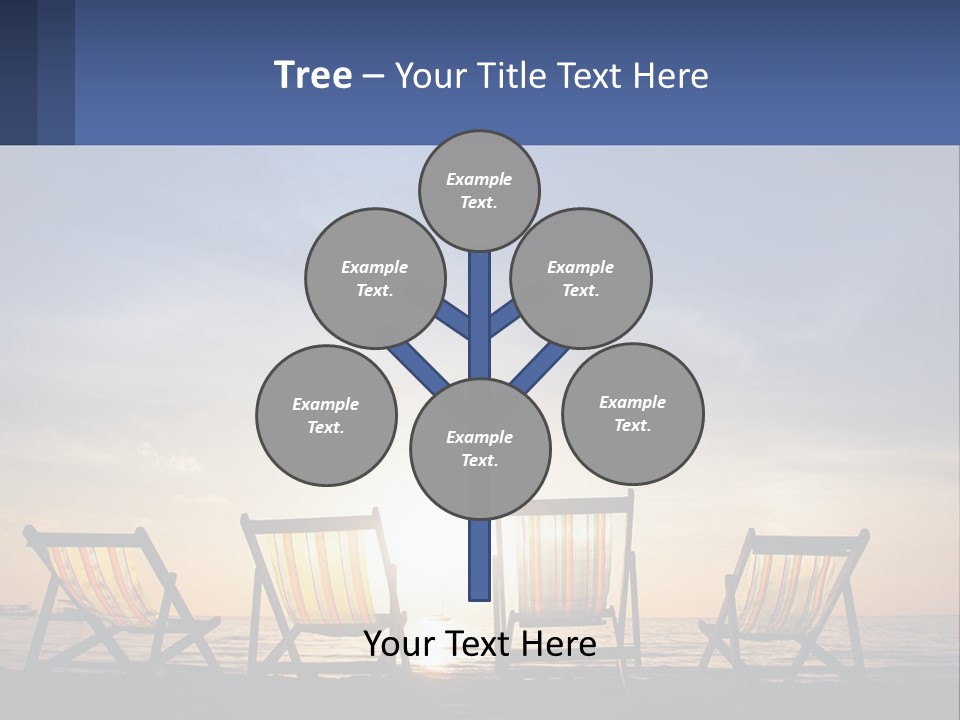 Two Chairs Sitting On A Beach With The Sun Setting In The Background PowerPoint Template