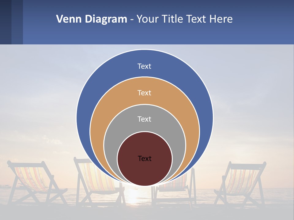 Two Chairs Sitting On A Beach With The Sun Setting In The Background PowerPoint Template