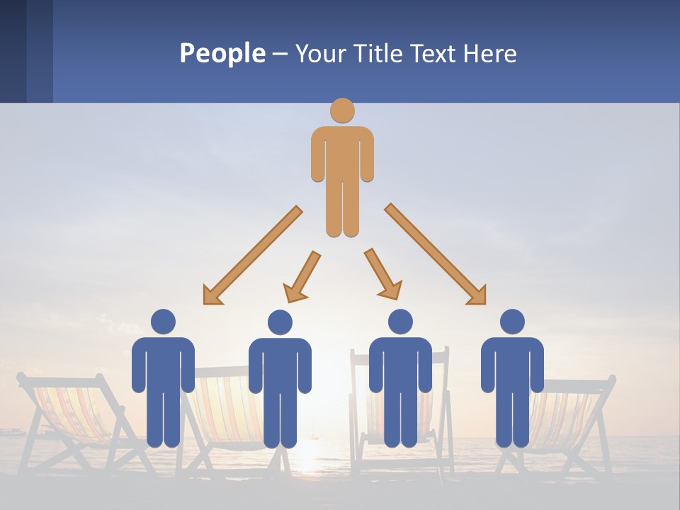 Two Chairs Sitting On A Beach With The Sun Setting In The Background PowerPoint Template