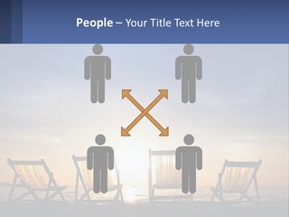 Two Chairs Sitting On A Beach With The Sun Setting In The Background PowerPoint Template