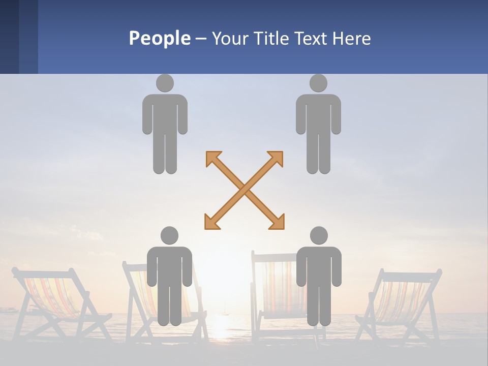 Two Chairs Sitting On A Beach With The Sun Setting In The Background PowerPoint Template