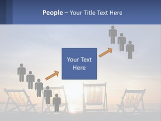 Two Chairs Sitting On A Beach With The Sun Setting In The Background PowerPoint Template