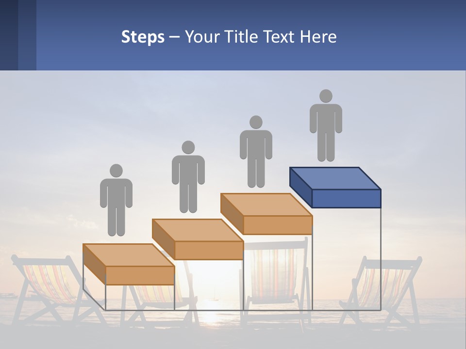 Two Chairs Sitting On A Beach With The Sun Setting In The Background PowerPoint Template